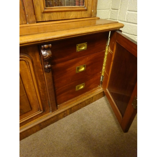 136 - A good quality 19th century mahogany three door bookcase, the upper section having three glass panel... 