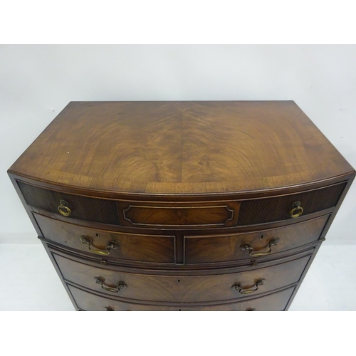 139 - A fine antique mahogany bow shaped chest, fitted with one long tambour front drawer over two short d... 