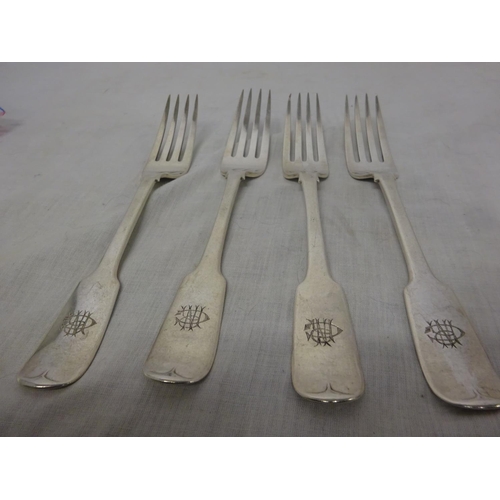 171 - Four large silver dinner forks  by Richard Garde, Cork 1824, 12 troy ozs.