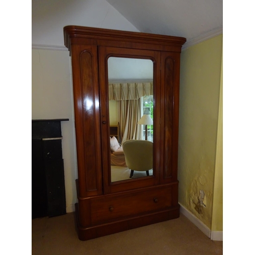 202 - Victorian mahogany mirror door wardrobe with nicely fitted interior. H. 215cm, W. 134cm, D. 59cm app... 