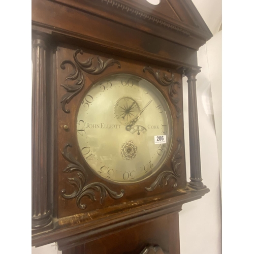 206 - John Elliott, Cork - A rare Cork early Georgian mahogany regulator long cased clock having large cir... 