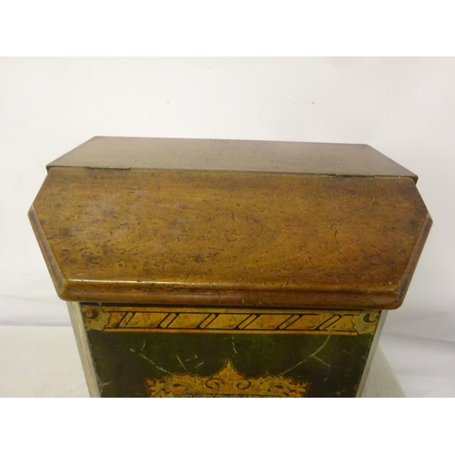 214 - Antique Chinese tea bin having gilt decoration on green painted background and retaining its origina... 