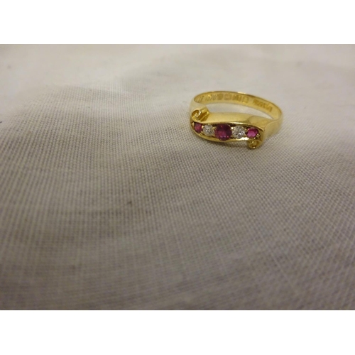 240 - Antique 18ct gold ruby and diamond ring, Birmingham 1908. Size N.