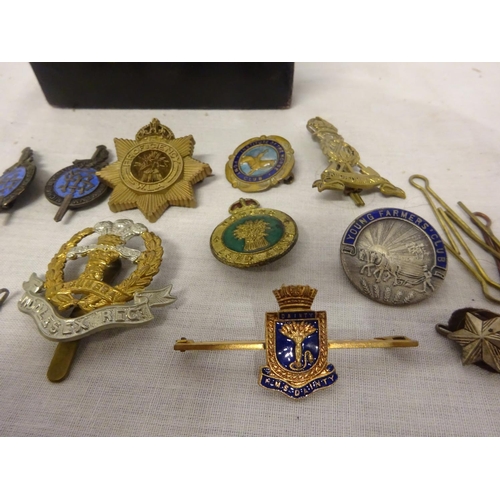 261 - Box of old badges - Women's Land Army; Middlesex Regt.; HMS Dainty; Institute of the Horse/Pony Club... 