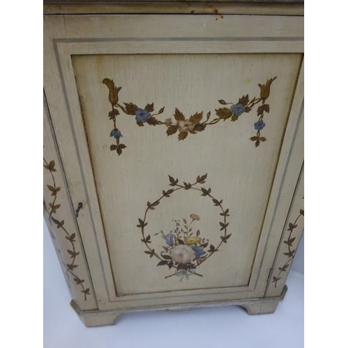 268 - A pair of antique painted corner cabinets with marble effect tops. W. 70cm, H. 85cm approx.