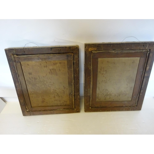 284 - A pair of antique family portraits possibly husband & wife,
oil on canvas in matching gilt frames. 7... 