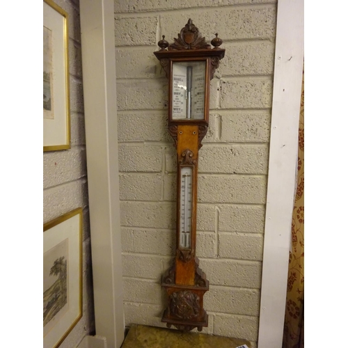 295 - Good antique carved oak cased Admiral Fitzroy mercury barometer and thermometer. L. 104cm approx.