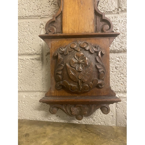 295 - Good antique carved oak cased Admiral Fitzroy mercury barometer and thermometer. L. 104cm approx.