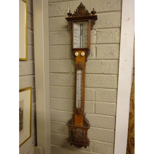 295 - Good antique carved oak cased Admiral Fitzroy mercury barometer and thermometer. L. 104cm approx.