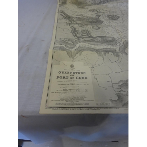 352 - Queenstown, Port of Cork and Kinsale Harbour - two large old detailed maps.