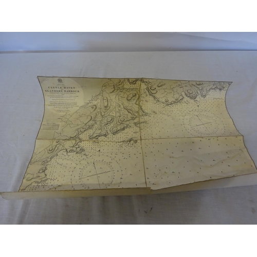 357 - Castlehaven & Glandore Harbours - Large old linen backed map.