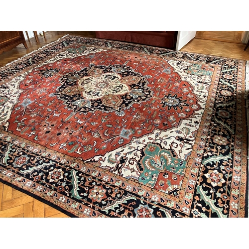 A fine quality large drawing room rug. One piece worn (see photo