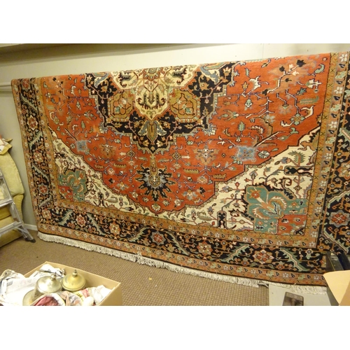 A fine quality large drawing room rug. One piece worn (see photo