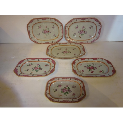 428 - Six antique Famille Rose base plates, various sizes.