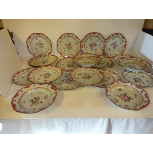 432 - Quantity of antique Famille Rose side and soup plates. 18 pieces approx.