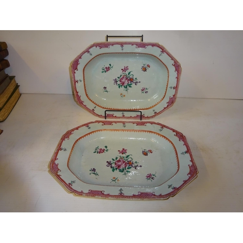 434 - A pair of antique Famille Rose dishes. 37cm x 28cm.