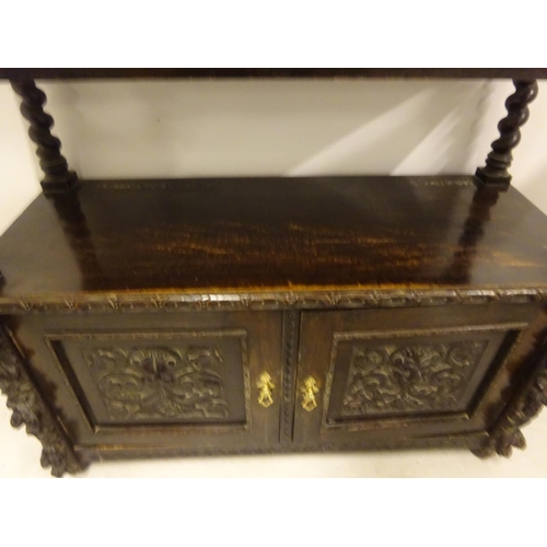 435 - 19th century carved oak side server fitted with drawers and cupboards. W. 125cm, D. 53cm, H. 110cm a... 