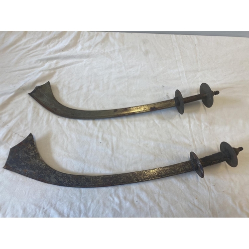 436 - Two Kora swords, Nepal/North India in need of some restoration. L. 67cm & 60cm.