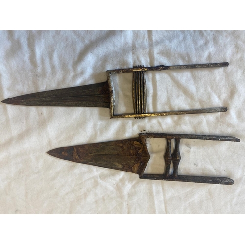 437 - Two Indo-Persian Katar Push Daggers with double edged blades in need of restoration.