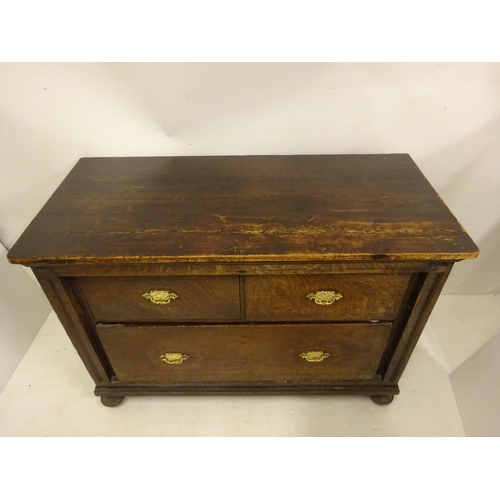 438 - Early antique oak chest of two short and one long drawer. W. 105cm, D. 50cm, H. 75cm approx.