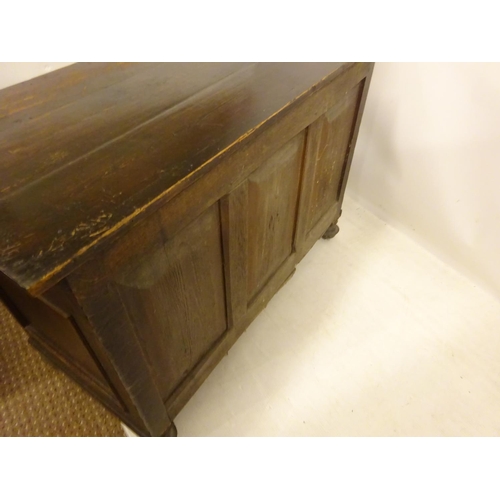 438 - Early antique oak chest of two short and one long drawer. W. 105cm, D. 50cm, H. 75cm approx.