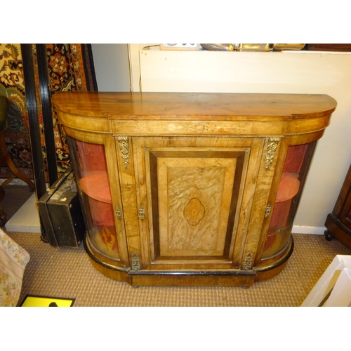 446 - Victorian walnut and brass mounted credenza, crack on one side door panel. W. 140cm, D. 40cm, H. 105... 