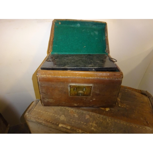 447 - Collection of old family trunks and cases. Large trunk with inscription Captain C.N. French, Hampshi... 