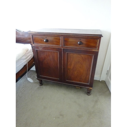 450 - 19th century mahogany low linen press fitted with two drawers over two cupboard doors enclosing slid... 