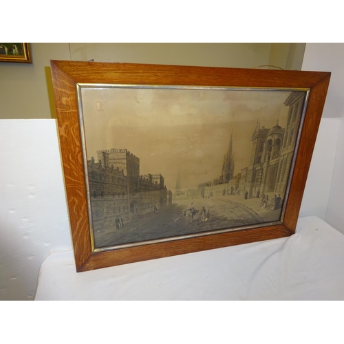 451 - Large coloured print, Oxford Street scene housed in original oak frame, signed also with R & W. Clar... 