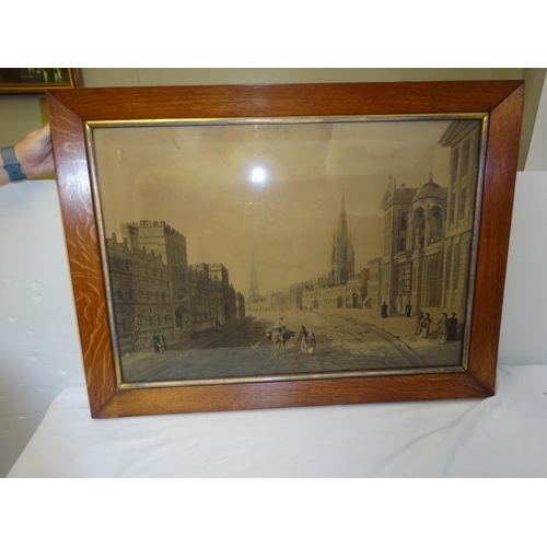 451 - Large coloured print, Oxford Street scene housed in original oak frame, signed also with R & W. Clar... 