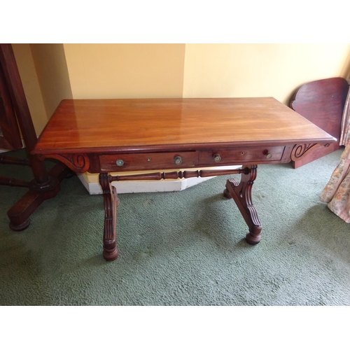 454 - A good 19th century mahogany sofa or side table, the rectangular top fitted with two drawers and rai... 