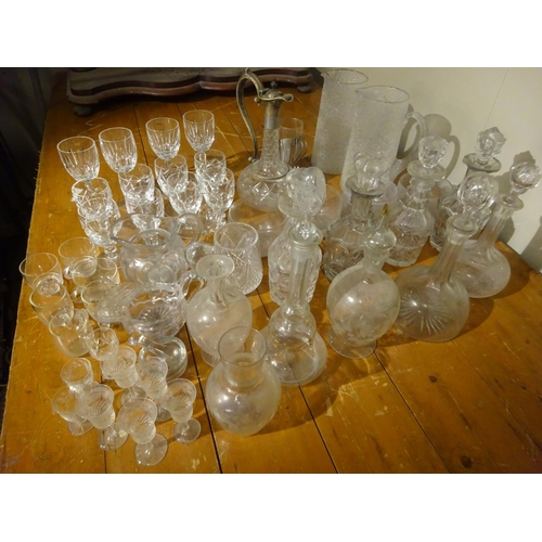 50 - Mixed lot of glass ware - claret jug, decanters, etc.