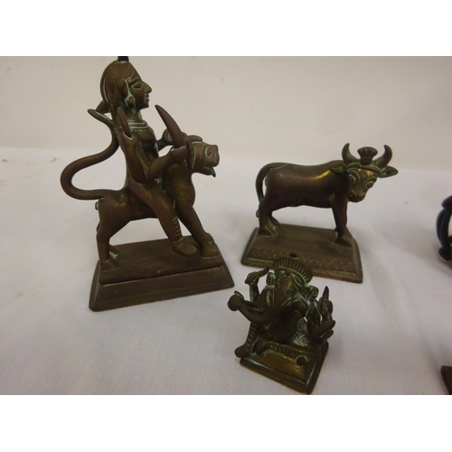 63 - A group of 5 brass and bronze animals and figures.