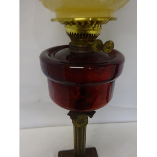 79 - Victorian brass oil lamp with glass shade.