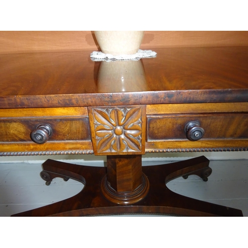 88 - A good antique flame mahogany drawing room sofa table (Cork), the rectangular top fitted with real a... 