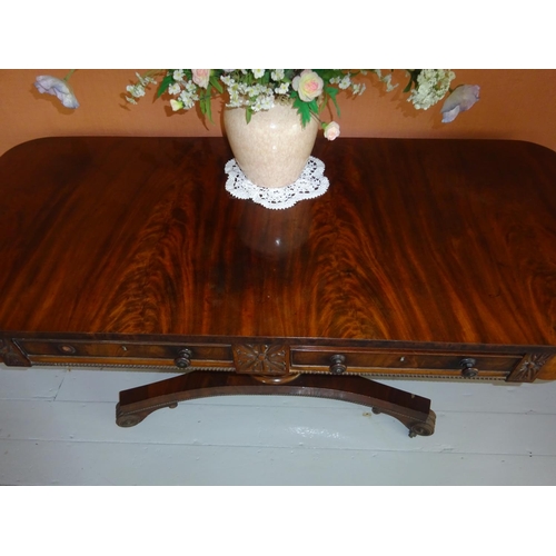 88 - A good antique flame mahogany drawing room sofa table (Cork), the rectangular top fitted with real a... 