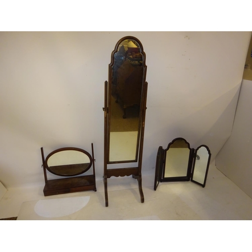 10 - Cheval dressing mirror and two chest top mirrors. (3)