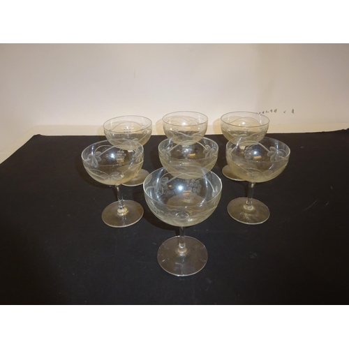 35 - Seven antique engraved glass comports.