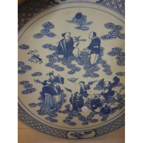 386 - Five old Chinese blue and white plates (some damage).