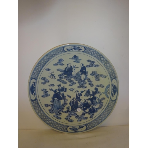 386 - Five old Chinese blue and white plates (some damage).