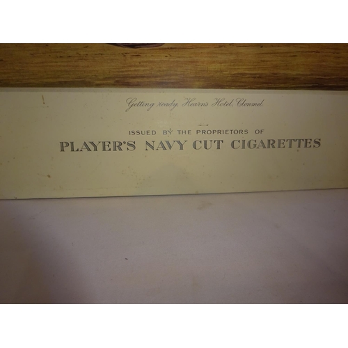 398 - Old Players cigarette advertising sign featuring Hearn's Hotel, Clonmel. 40cm x 50cm.