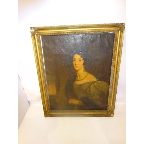 400 - Large antique portrait of a lady mostly likely Col. Knox's wife, oil on canvas, in need of restorati... 