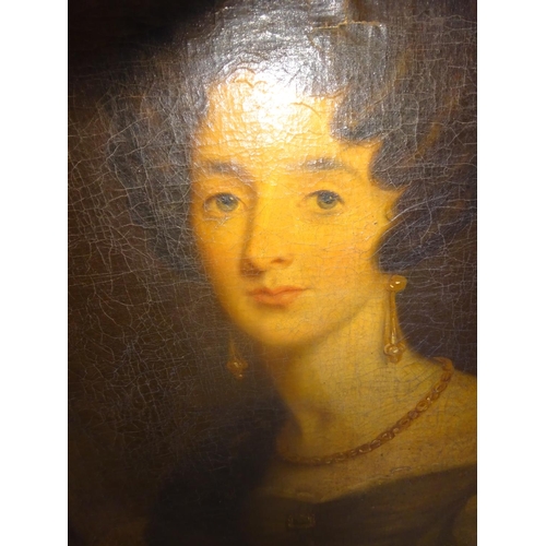 400 - Large antique portrait of a lady mostly likely Col. Knox's wife, oil on canvas, in need of restorati... 