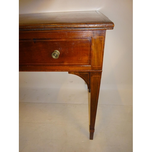 49 - Antique mahogany side table fitted with two drawers and raised on inlaid tapered legs. W. 120cm, D. ... 