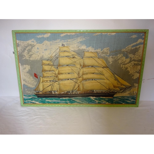 10 - Linen picture of the Cutty Sark. 45cm x 75cm approx.