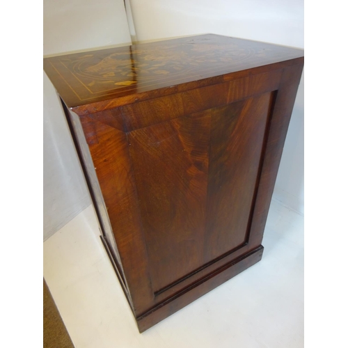 115 - A 19th century Dutch marquetry cabinet with two deep drawers, brass handles and plinth base. W. 63cm... 