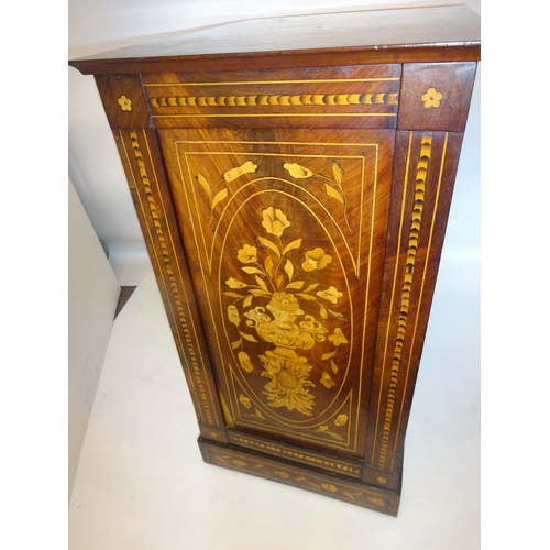 115 - A 19th century Dutch marquetry cabinet with two deep drawers, brass handles and plinth base. W. 63cm... 
