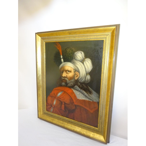 118 - Antique portrait of a guard wearing a turban,
Oil on canvas relined,
60cm x 47cm approx.