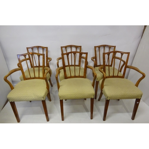 120 - A set of 6 antique satinwood open arm dining chairs.