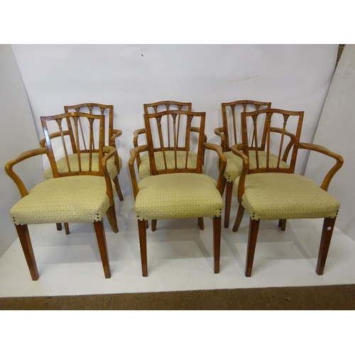 120 - A set of 6 antique satinwood open arm dining chairs.